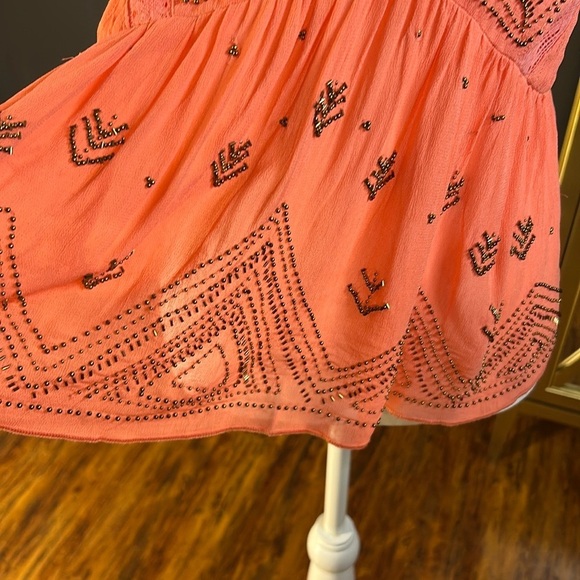 Free People Lost In You Coral Beaded Spaghetti Strap Crop Top NWT SIZE L - Picture 7 of 12